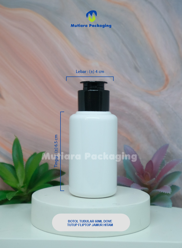 BOTOL TUBULAR 60ML DOVE TUTUP FLIPTOP JAMUR HITAM