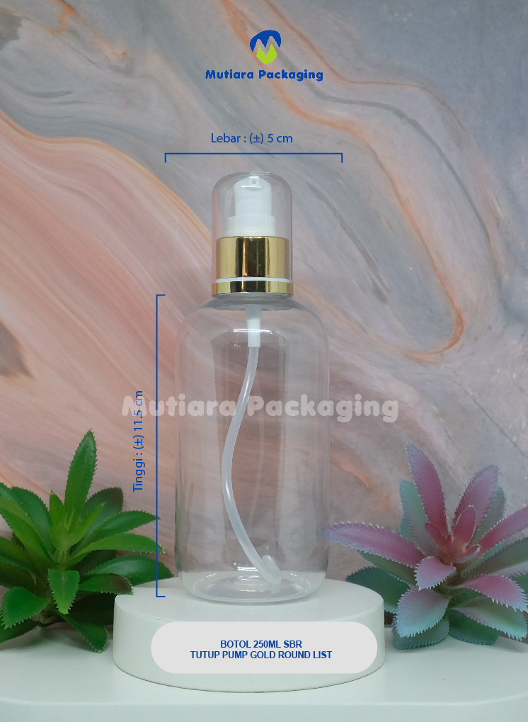 BOTOL SBR 250 ML TUTUP PUMP GOLD ROUND LIST