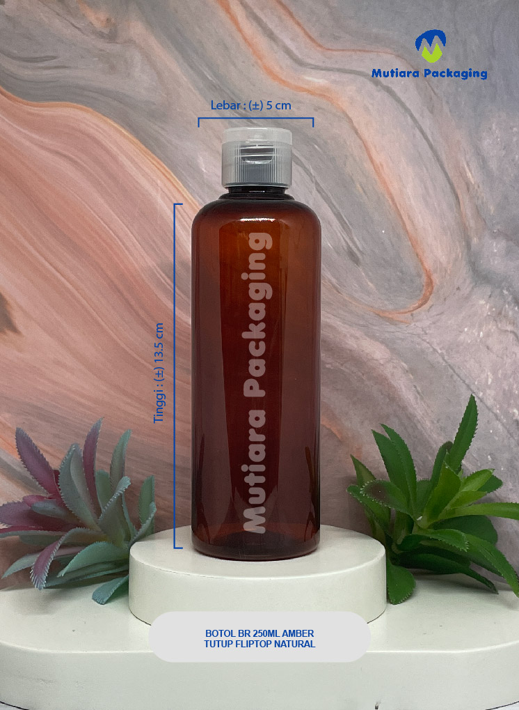 BOTOL BR 250ML AMBER  TUTUP FLIPTOP NATURAL