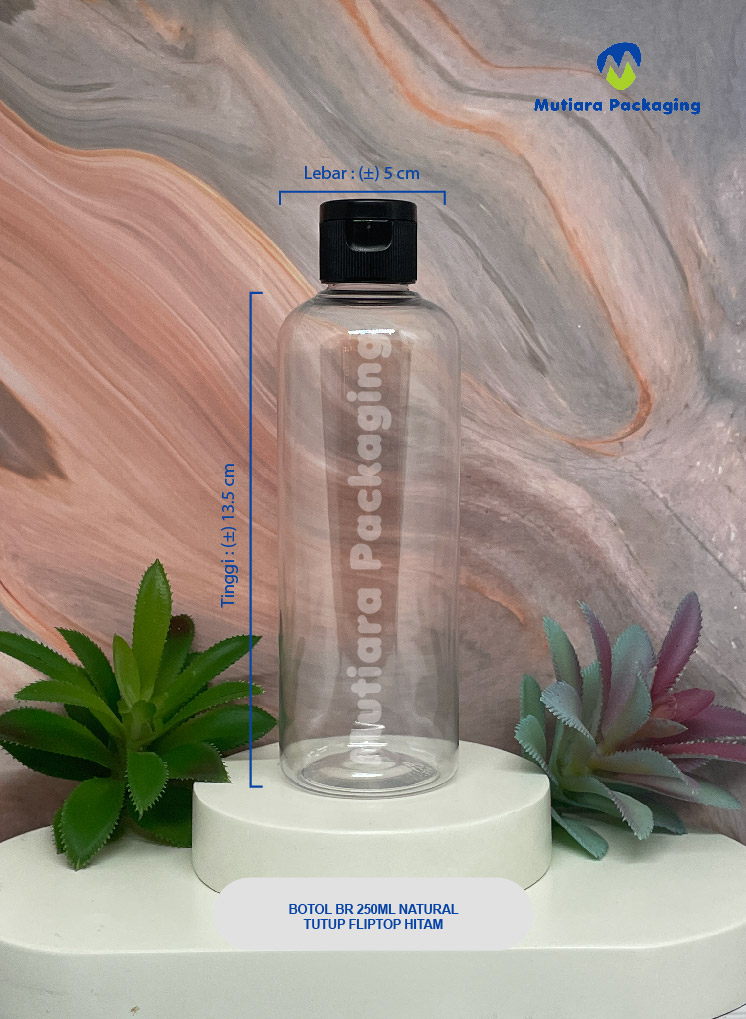 BOTOL BR 250ML NATURAL TUTUP FLIPTOP HITAM