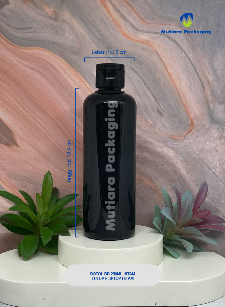 BOTOL BR 250ML HITAM TUTUP FLIPTOP HITAM
