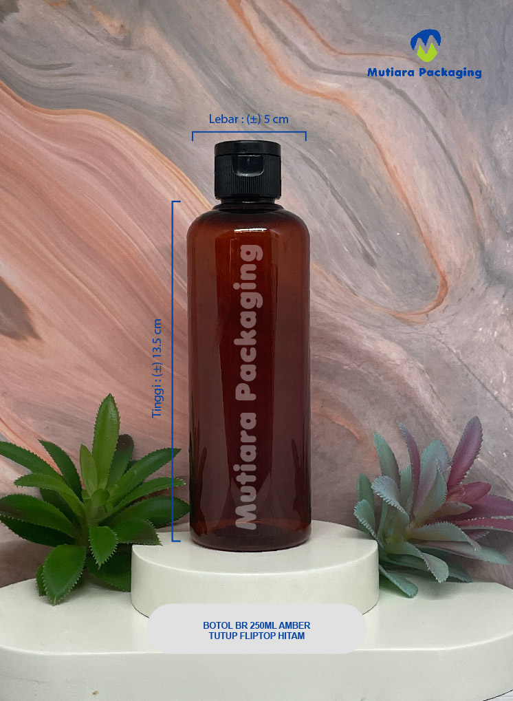 BOTOL BR 250ML AMBER TUTUP FLIPTOP HITAM