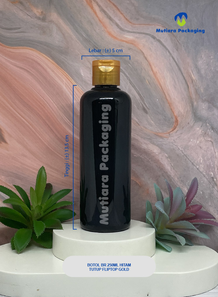 BOTOL BR 250ML HITAM TUTUP FLIPTOP GOLD
