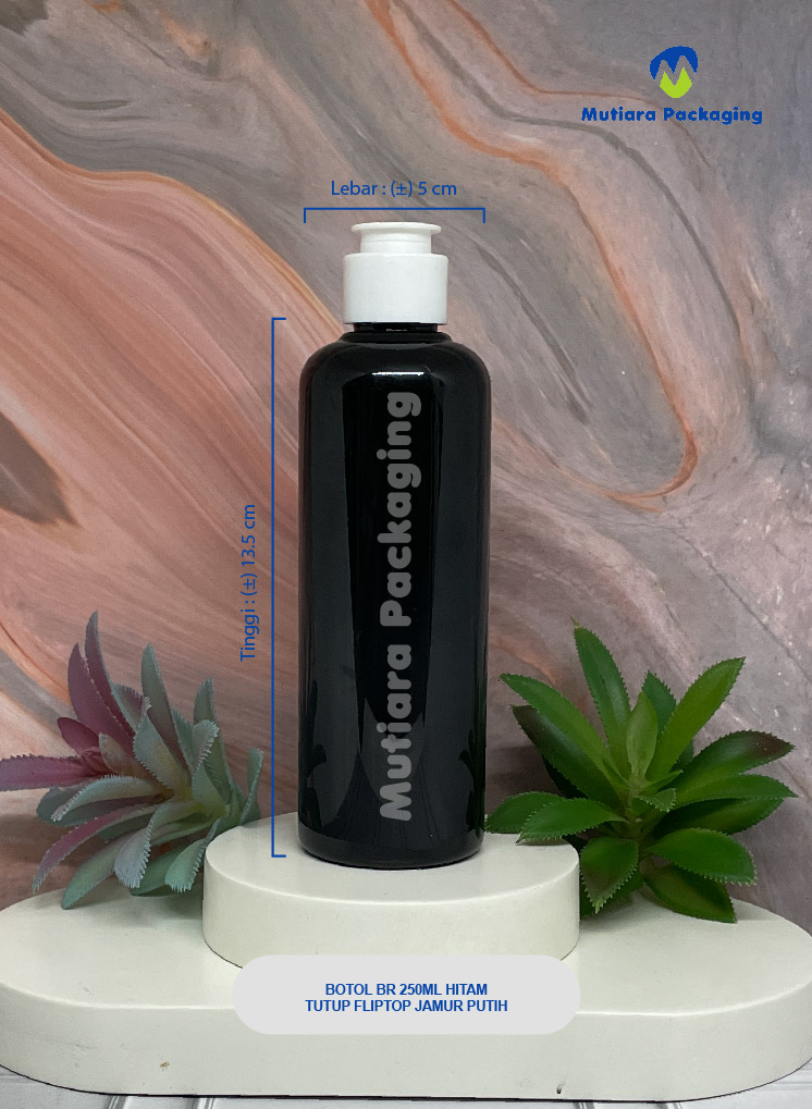 BOTOL BR 250ML HITAM TUTUP FLIPTOP JAMUR PUTIH