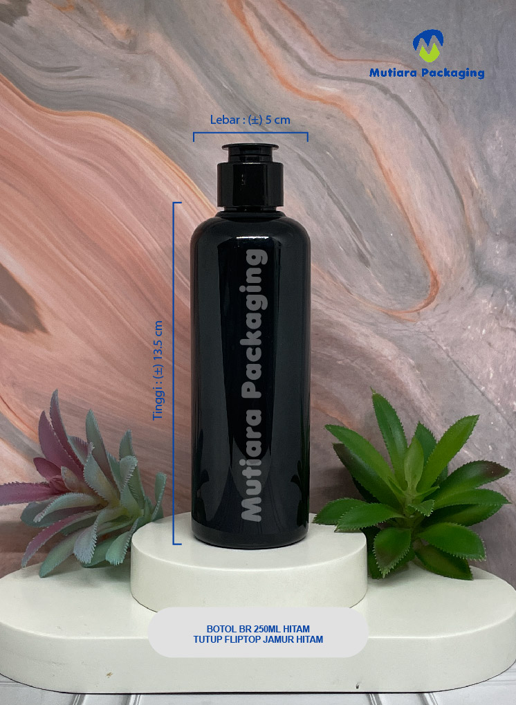 BOTOL BR 250ML HITAM TUTUP FLIPTOP JAMUR HITAM