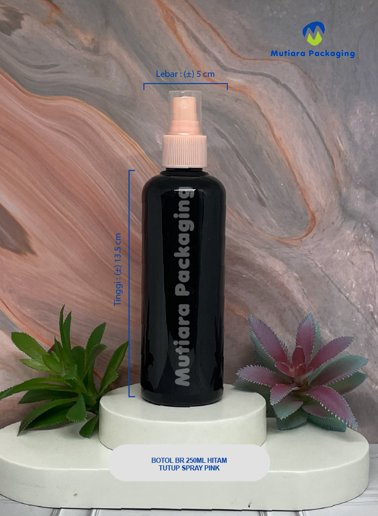 BOTOL BR 250ML HITAM TUTUP SPRAY BESAR PINK