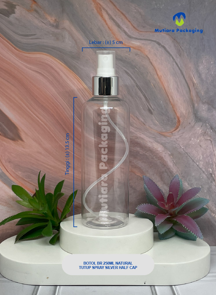 BOTOL BR 250ML NATURAL TUTUP SPRAY SILVER HALF CAP