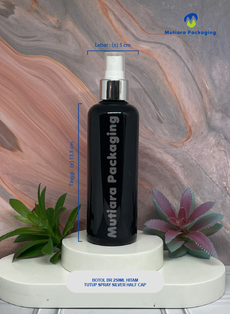 BOTOL BR 250ML HITAM TUTUP SPRAY SILVER HALF CAP