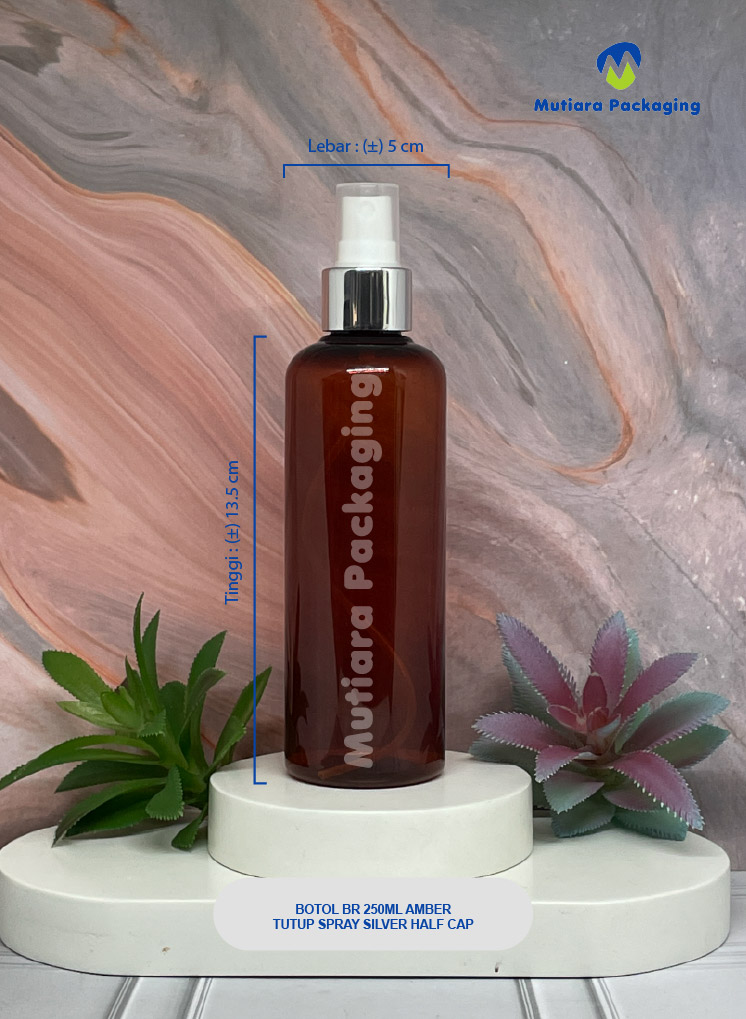 BOTOL BR 250ML AMBER TUTUP SPRAY SILVER HALF CAP