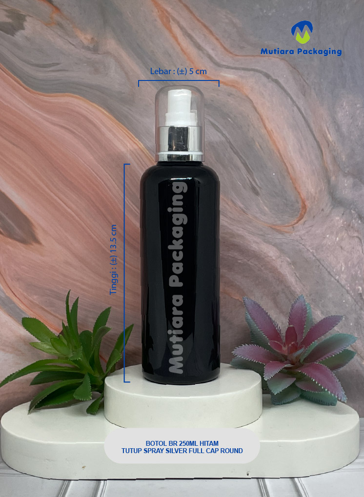 BOTOL BR 250ML HITAM TUTUP SPRAY SILVER FULL CAP