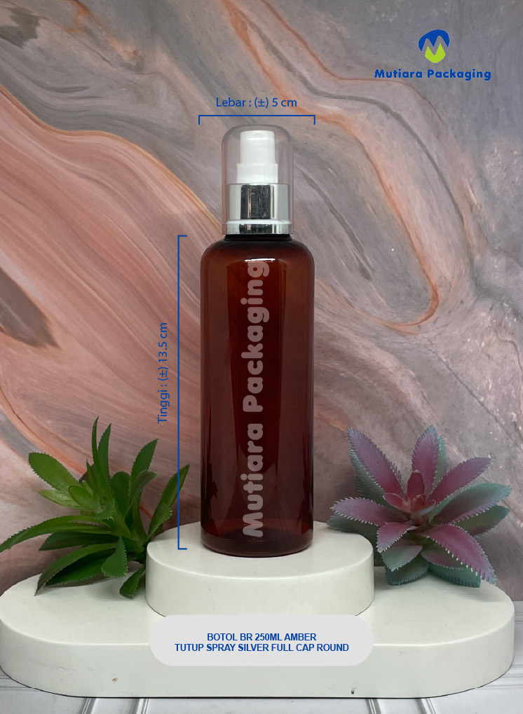 BOTOL BR 250ML AMBER TUTUP SPRAY SILVER FULL CAP