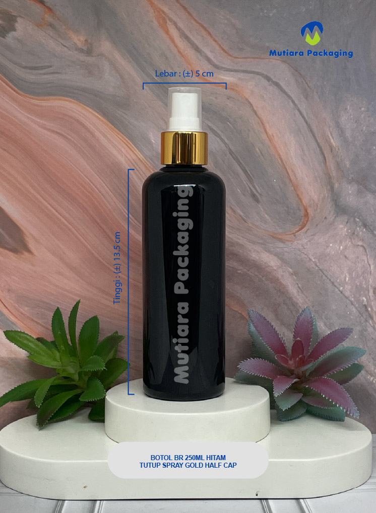BOTOL BR 250ML HITAM TUTUP SPRAY  GOLD HALF CAP