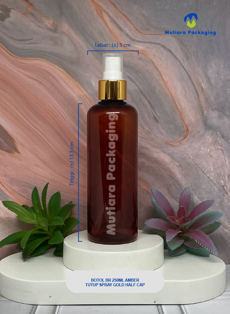 BOTOL BR 250ML AMBER TUTUP SPRAY  GOLD HALF CAP