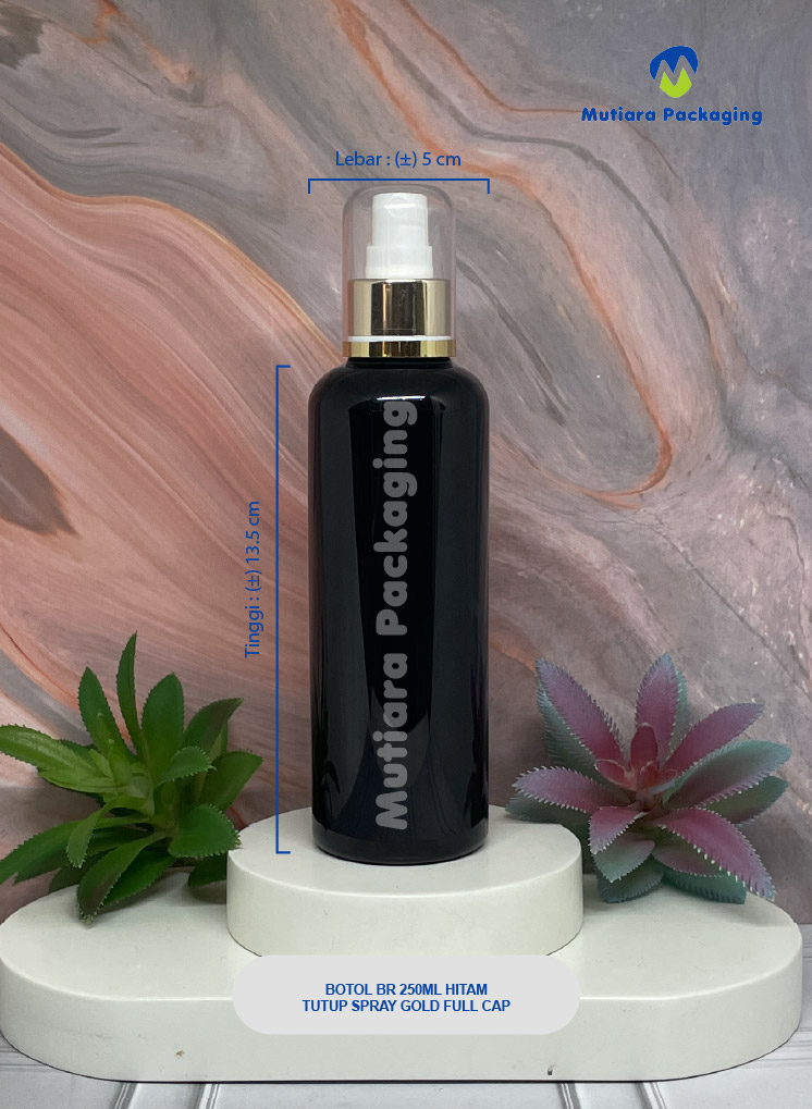 BOTOL BR 250ML HITAM TUTUP SPRAY  GOLD FULL CAP