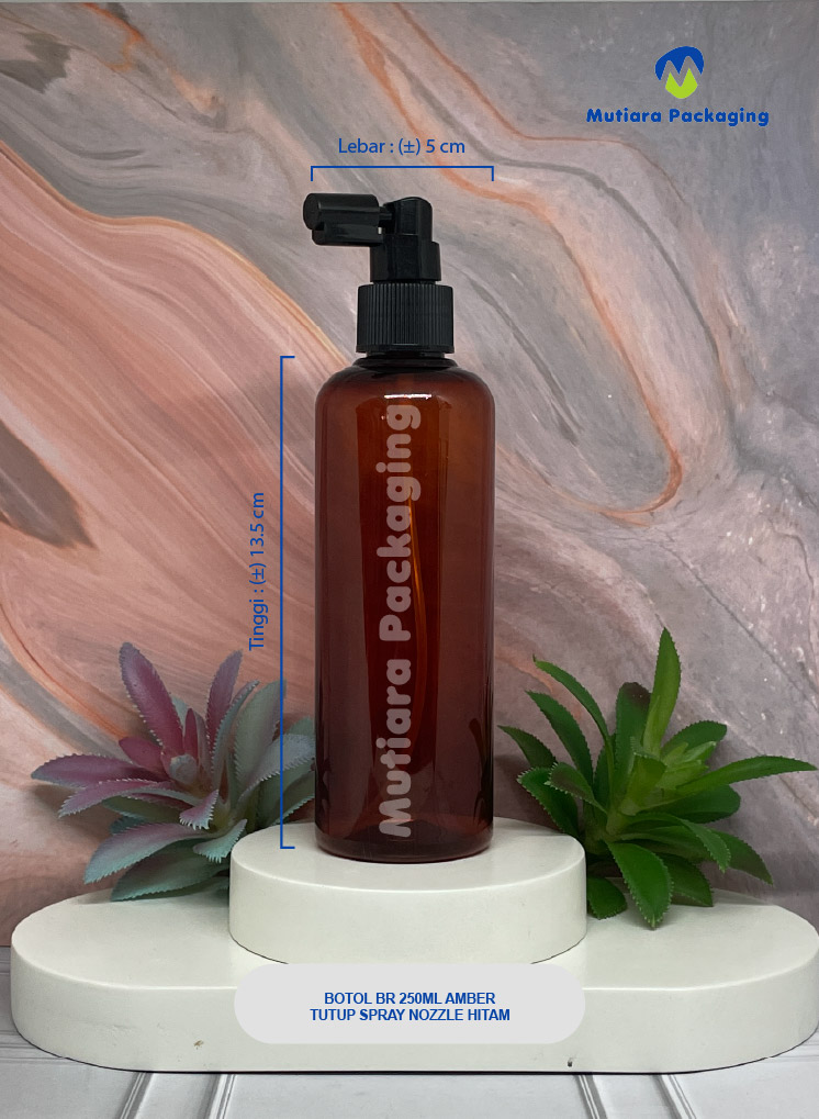 BOTOL BR 250ML AMBER TUTUP SPRAY  NOZZLE HITAM