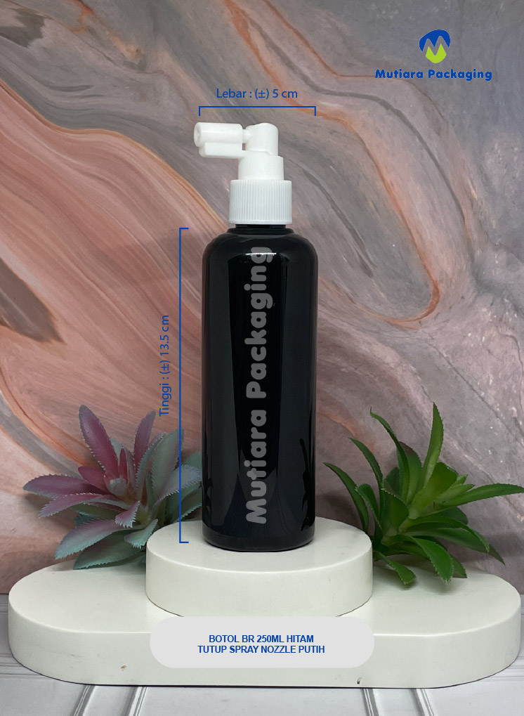 BOTOL BR 250ML HITAM TUTUP SPRAY  NOZZLE PUTIH