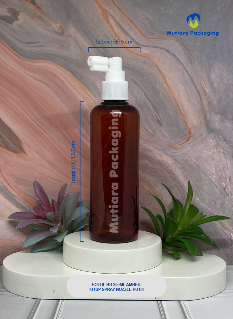 BOTOL BR 250ML AMBER TUTUP SPRAY  NOZZLE PUTIH
