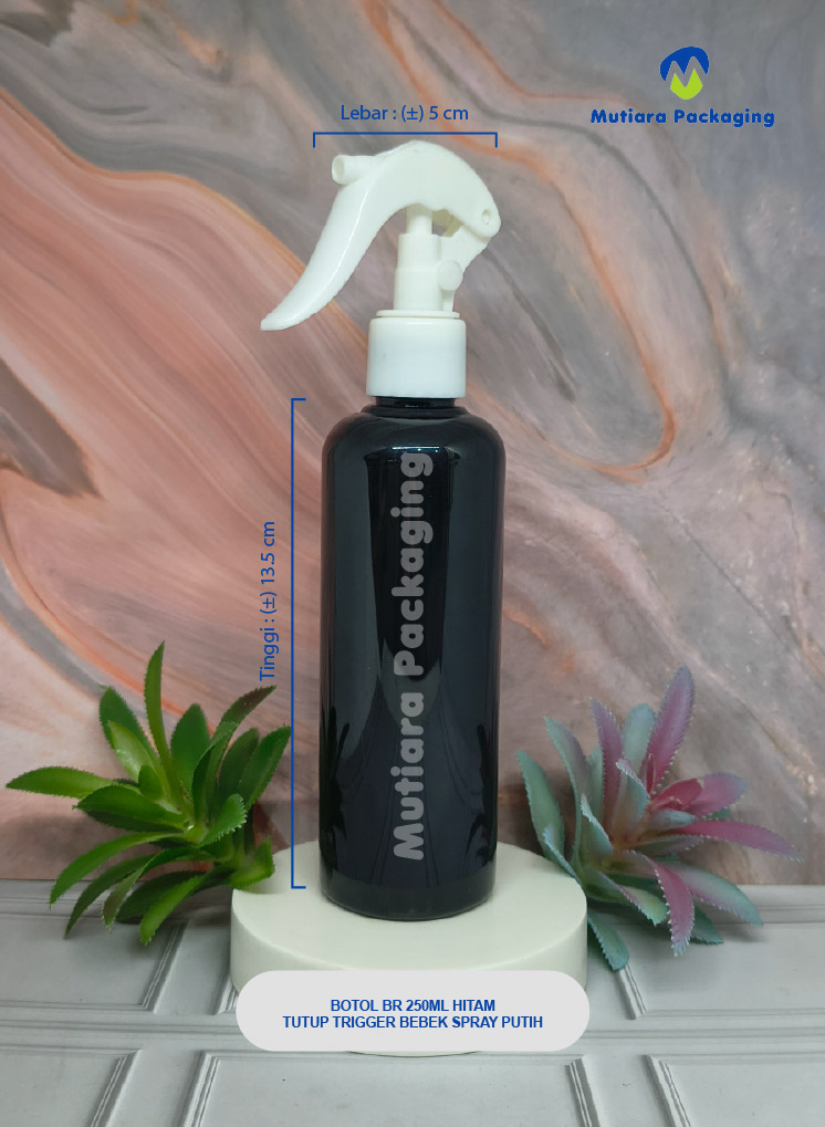 BOTOL BR 250ML HITAM TUTUP TRIGER BEBEK SPRAY PUTIH