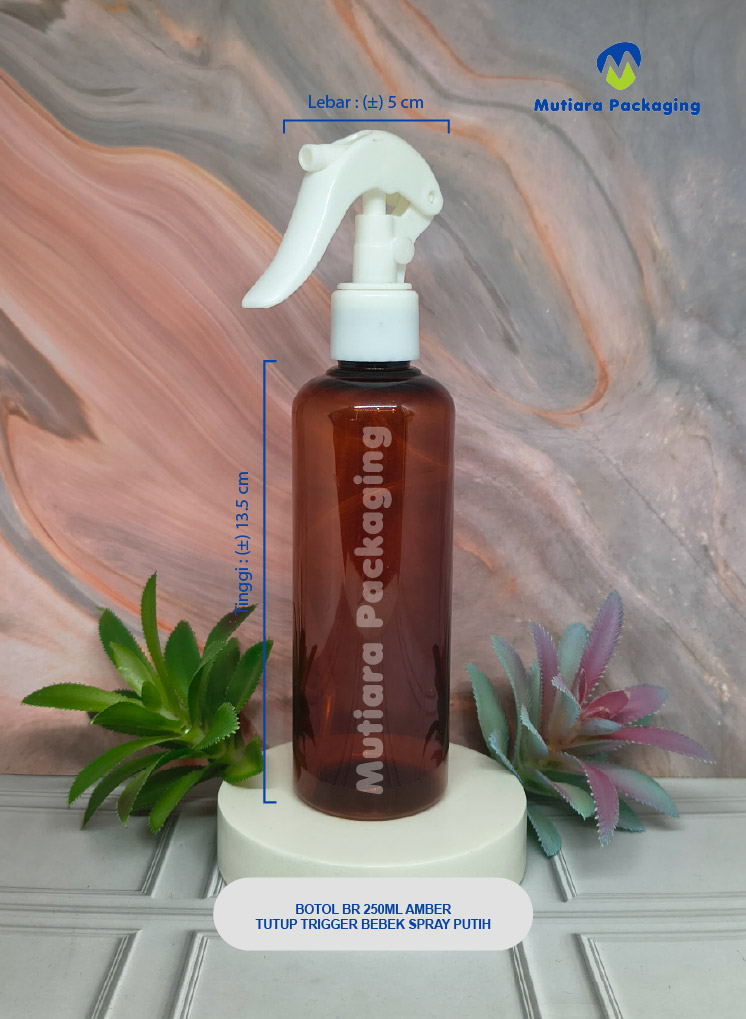 BOTOL BR 250ML AMBER TUTUP TRIGER BEBEK SPRAY PUTIH