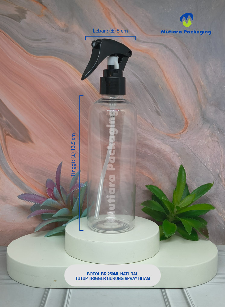BOTOL BR 250ML NATURAL TUTUP TRIGER BURUNG SPRAY BLACK