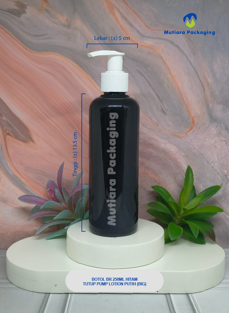 BOTOL BR 250ML HITAM TUTUP PUMP LOTION PUTIH (BIG)