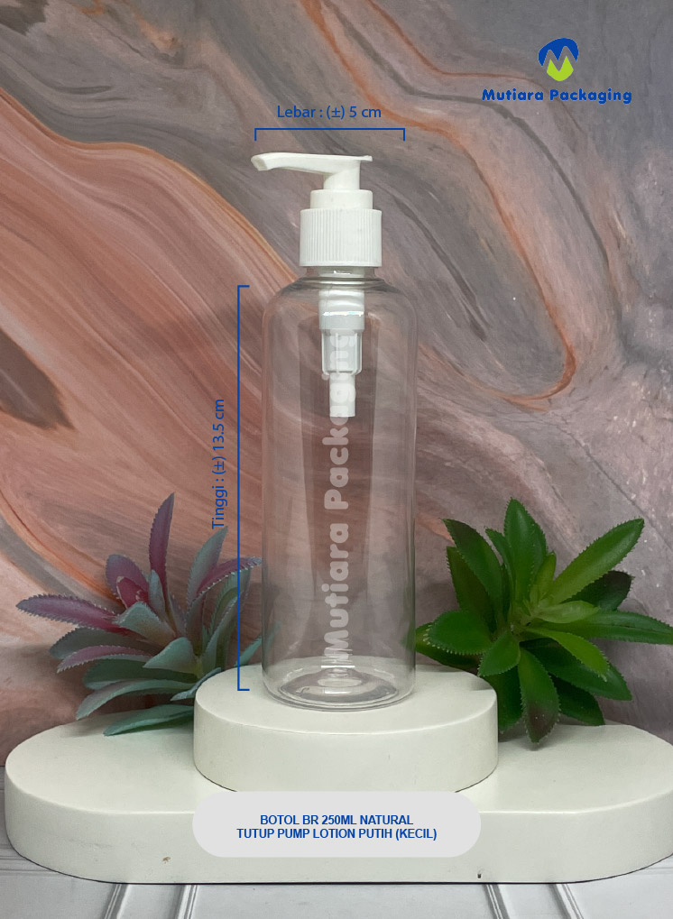 BOTOL BR 250ML NATURAL TUTUP PUMP LOTION PUTIH (KECIL)