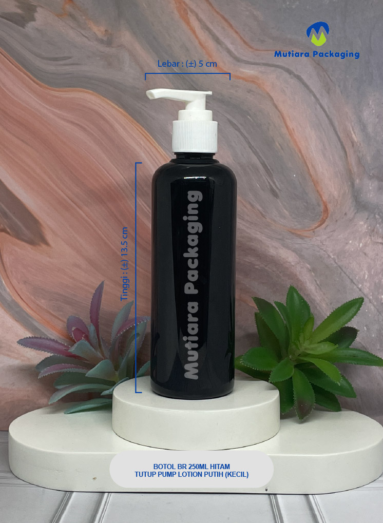 BOTOL BR 250ML HITAM TUTUP PUMP LOTION PUTIH (KECIL)