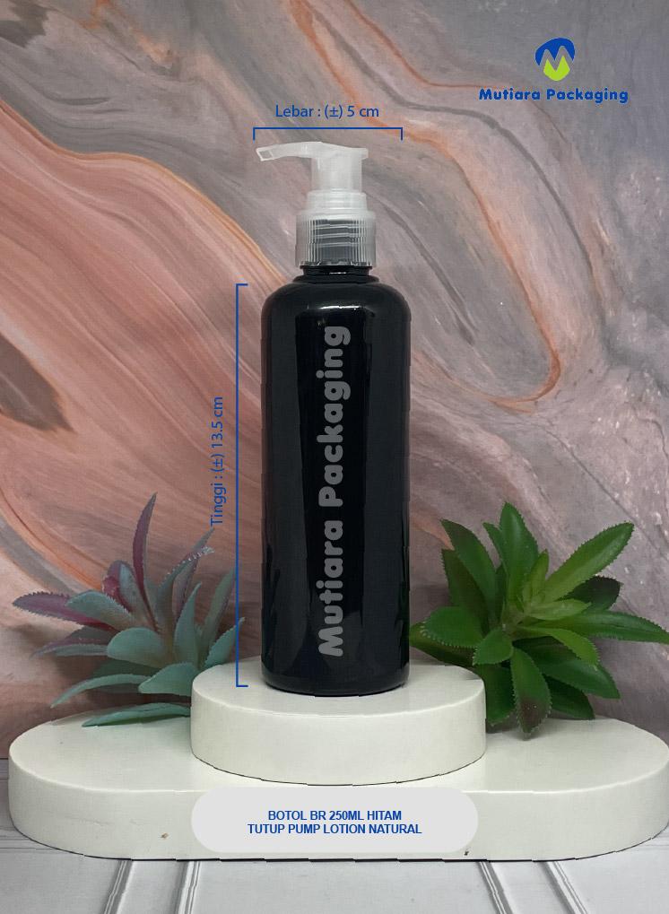 BOTOL BR 250ML HITAM TUTUP PUMP LOTION NATURAL