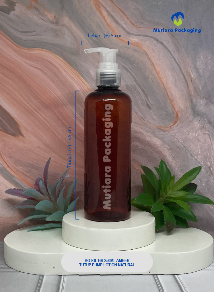 BOTOL BR 250ML AMBER TUTUP PUMP LOTION NATURAL
