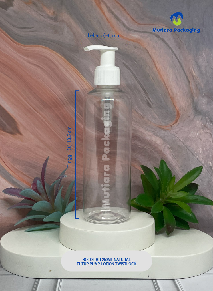BOTOL BR 250ML NATURAL TUTUP PUMP LOTION PUTIH TWISTLOCK