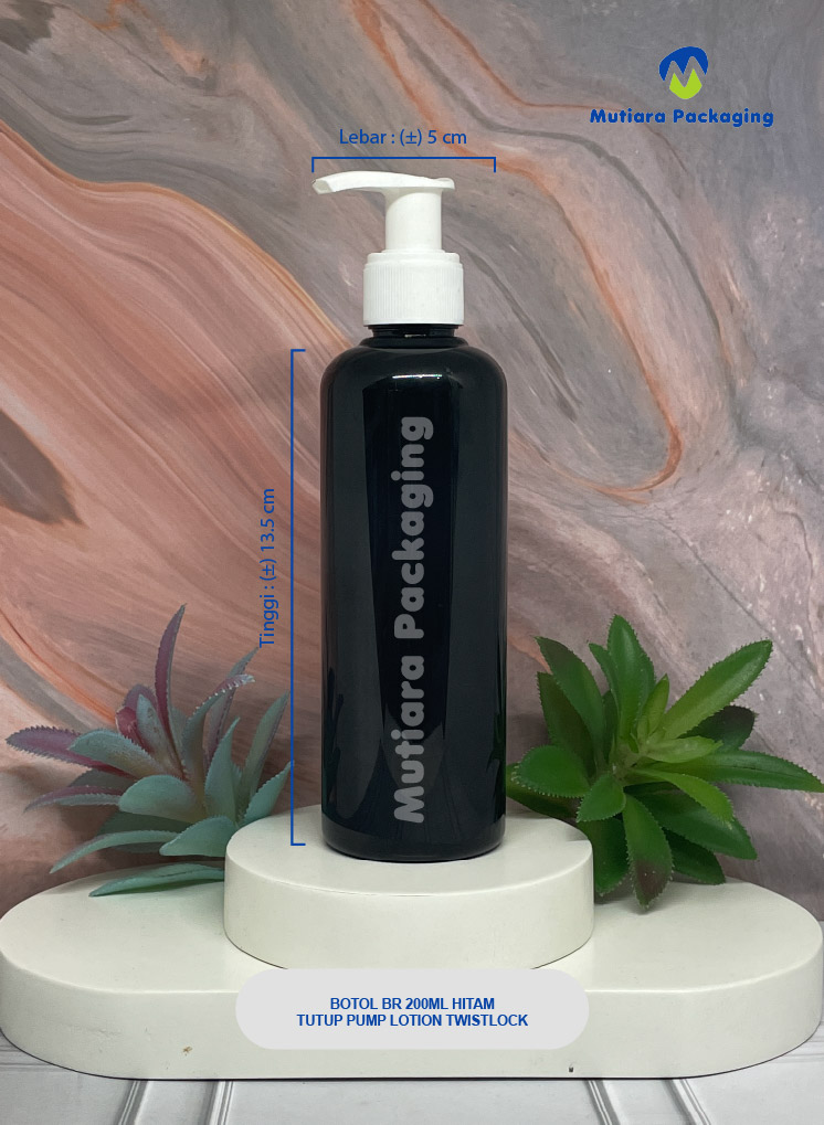 BOTOL BR 250ML HITAM TUTUP PUMP LOTION PUTIH TWISTLOCK