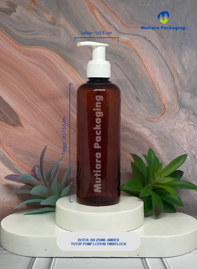 BOTOL BR 250ML AMBER TUTUP PUMP LOTION PUTIH TWISTLOCK