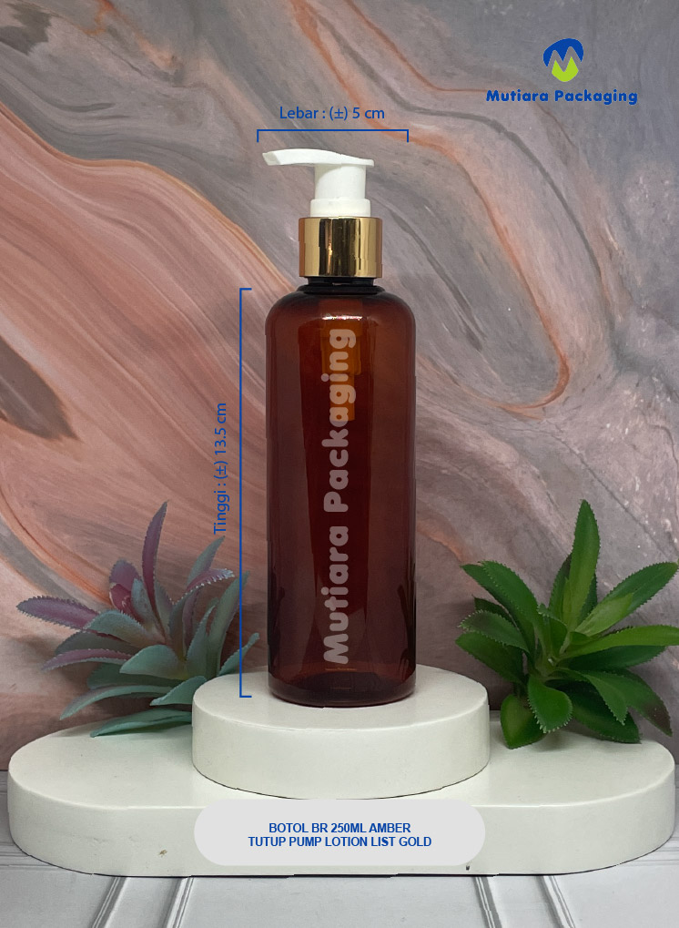 BOTOL BR 250ML AMBER TUTUP PUMP LOTION LIST GOLD