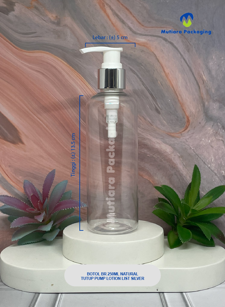 BOTOL BR 250ML NATURAL TUTUP PUMP LOTION LIST SILVER