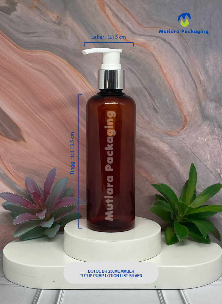 BOTOL BR 250ML AMBER TUTUP PUMP LOTION LIST SILVER