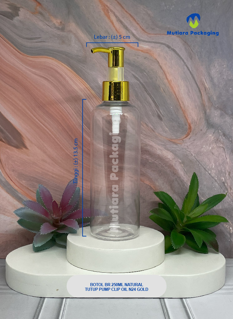 BOTOL BR 250ML NATURAL TUTUP PUMP CLIP OIL N24 GOLD