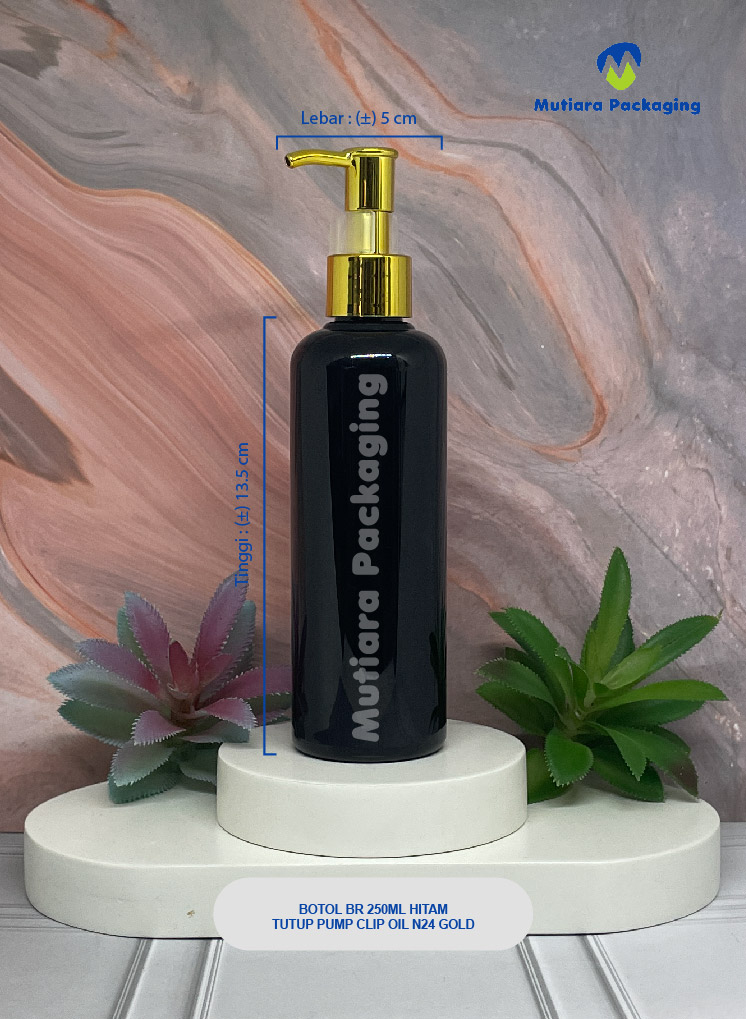 BOTOL BR 250ML HITAM TUTUP PUMP CLIP OIL N24 GOLD