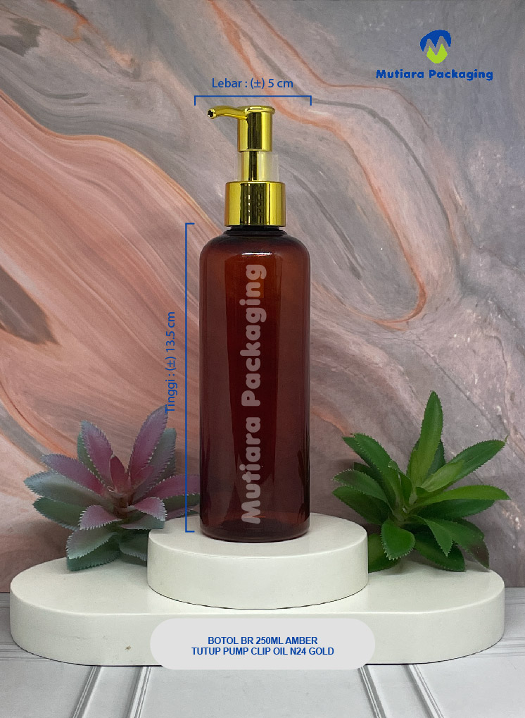 BOTOL BR 250ML AMBER TUTUP PUMP CLIP OIL N24 GOLD
