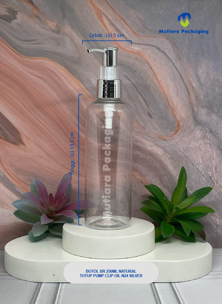 BOTOL BR 250ML NATURAL TUTUP PUMP CLIP OIL N24 SILVER