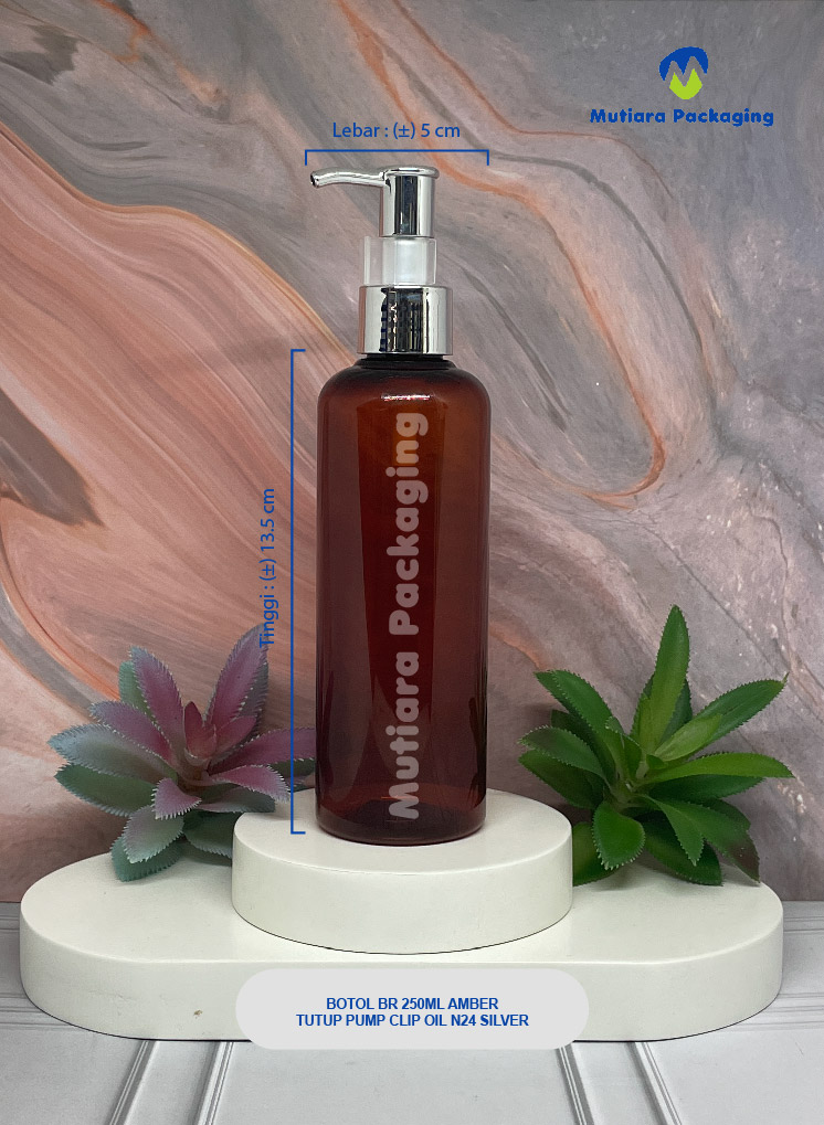 BOTOL BR 250ML AMBER TUTUP PUMP CLIP OIL N24 SILVER