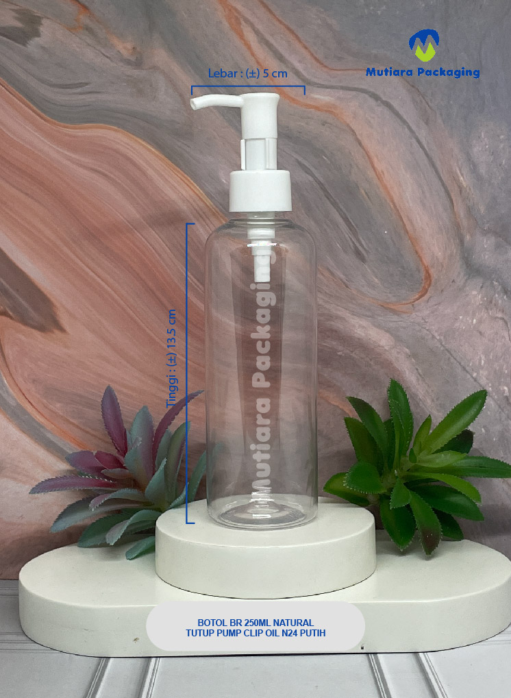 BOTOL BR 250ML NATURAL TUTUP PUMP CLIP OIL N24 PUTIH