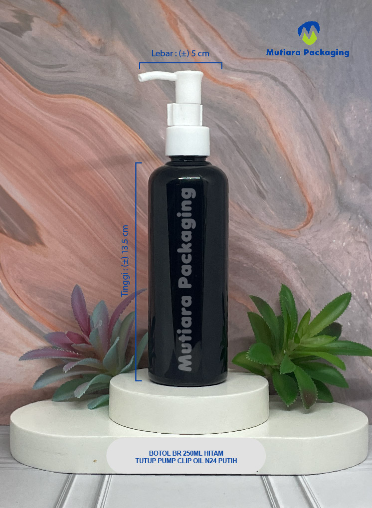BOTOL BR 250ML HITAM TUTUP PUMP CLIP OIL N24 PUTIH