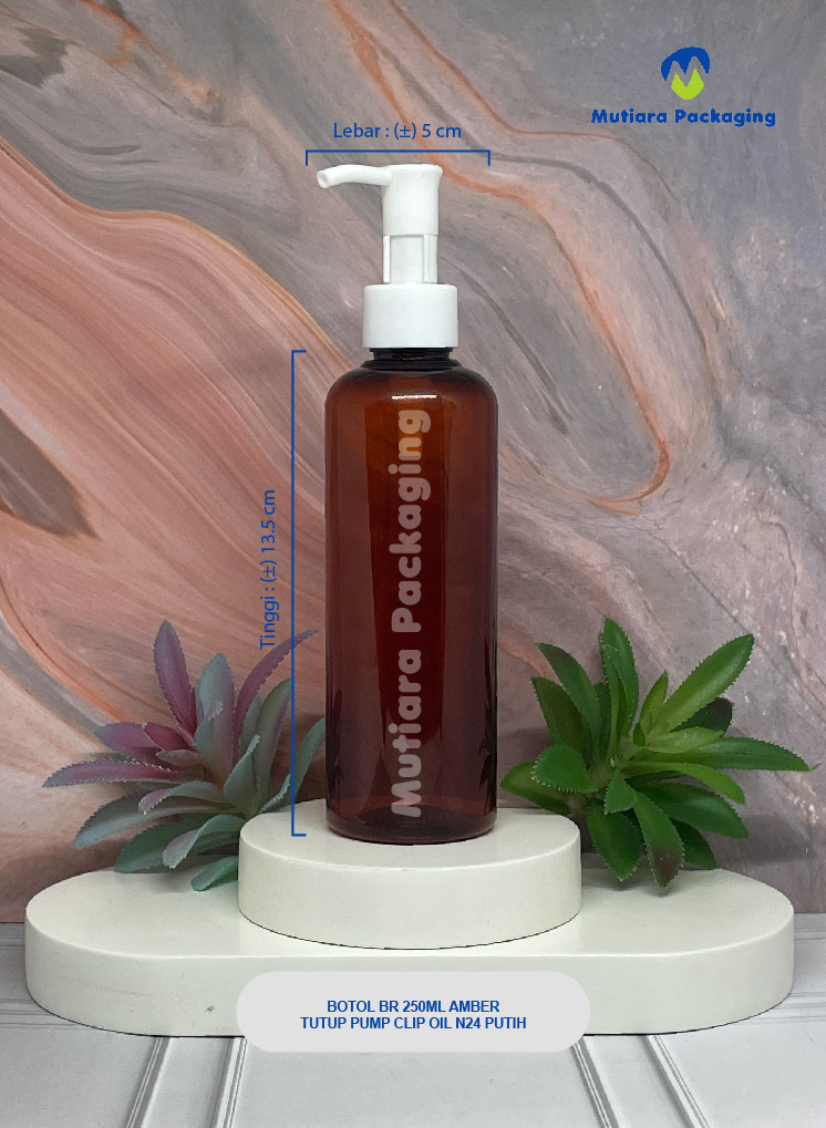 BOTOL BR 250ML AMBER TUTUP PUMP CLIP OIL N24 PUTIH