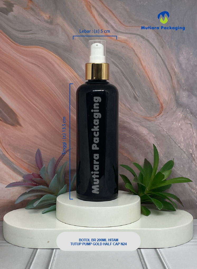 BOTOL BR 250ML HITAM TUTUP PUMP GOLD HALF CAP N24