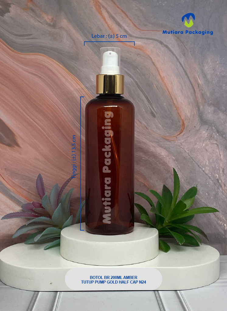 BOTOL BR 250ML AMBER TUTUP PUMP GOLD HALF CAP N24