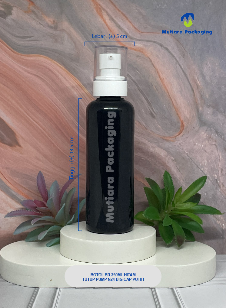 BOTOL BR 250ML HITAM TUTUP PUMP N24 BIG CAP PUTIH