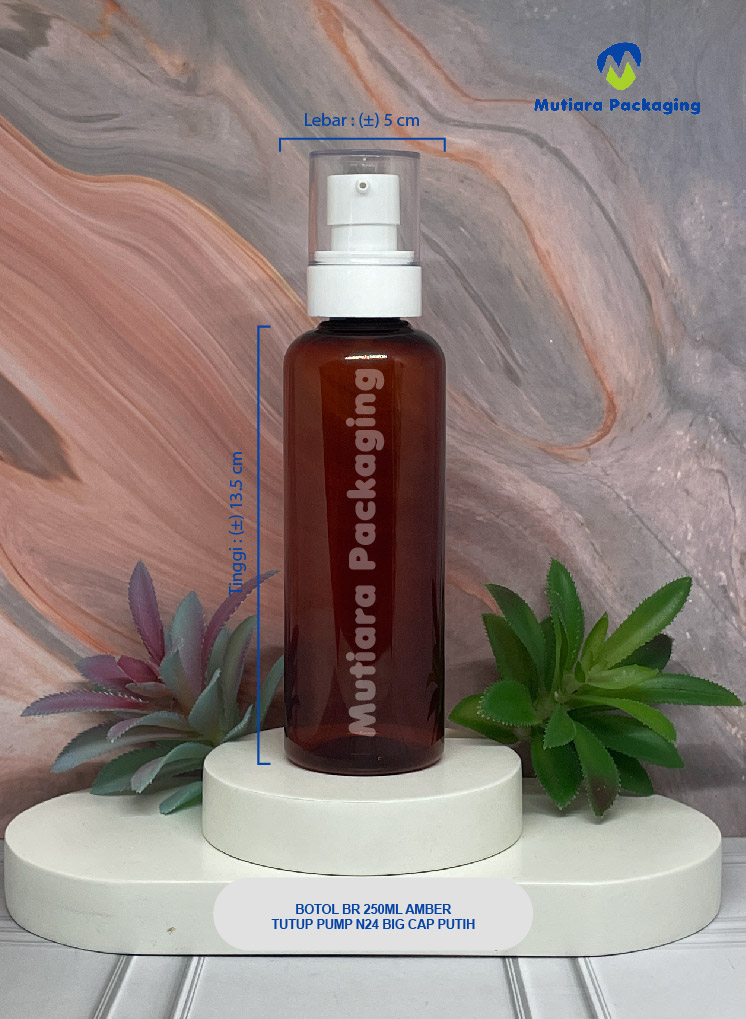 BOTOL BR 250ML AMBER TUTUP PUMP N24 BIG CAP PUTIH