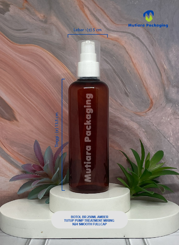 BOTOL BR 250ML AMBER TUTUP PUMP TREATMENT MIRING N24 SMOOTH FULLCAP