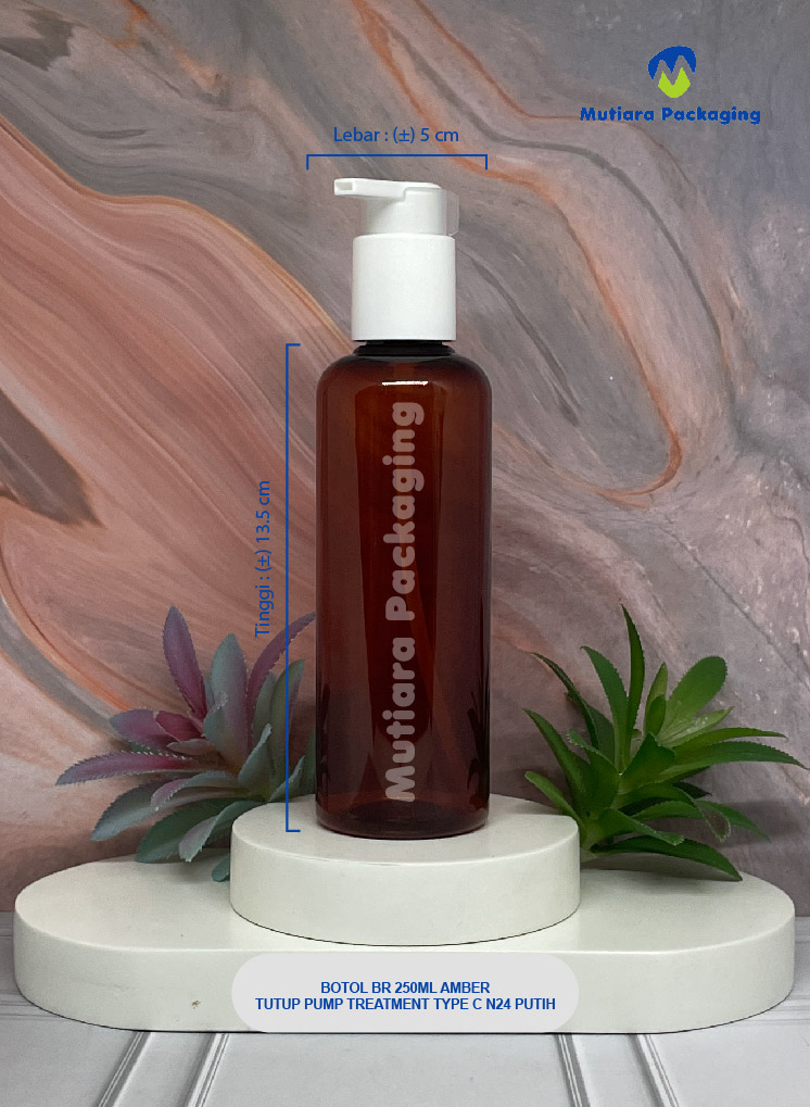 BOTOL BR 250ML AMBER TUTUP PUMP TREATMENT TYPE C N24 PUTIH