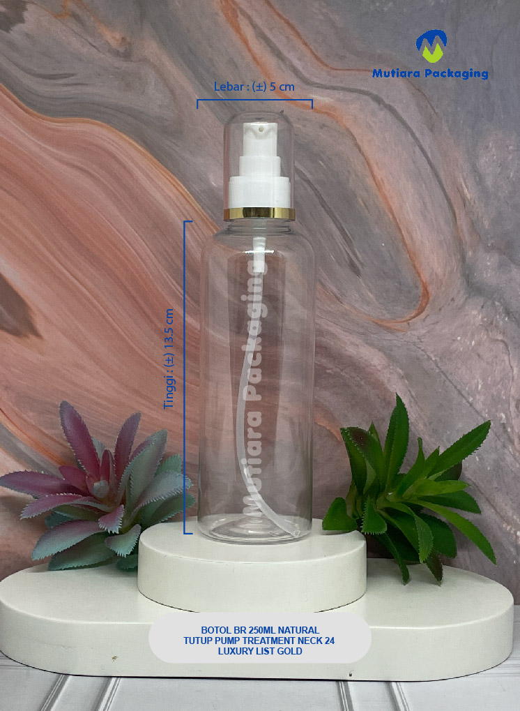 BOTOL BR 250ML NATURAL TUTUP PUMP TREATMENT NECK 24 LUXURY LIST GOLD